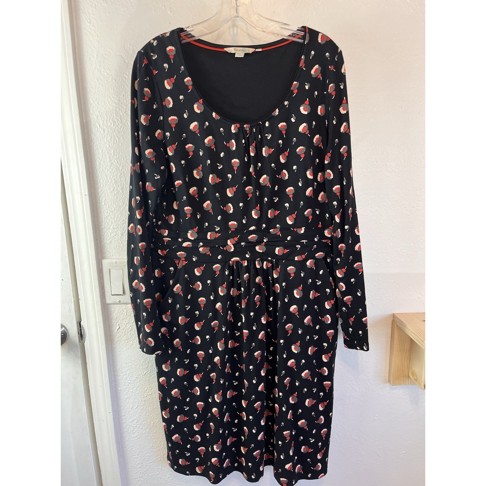 Boden Black Midi Dress with Red Floral Design